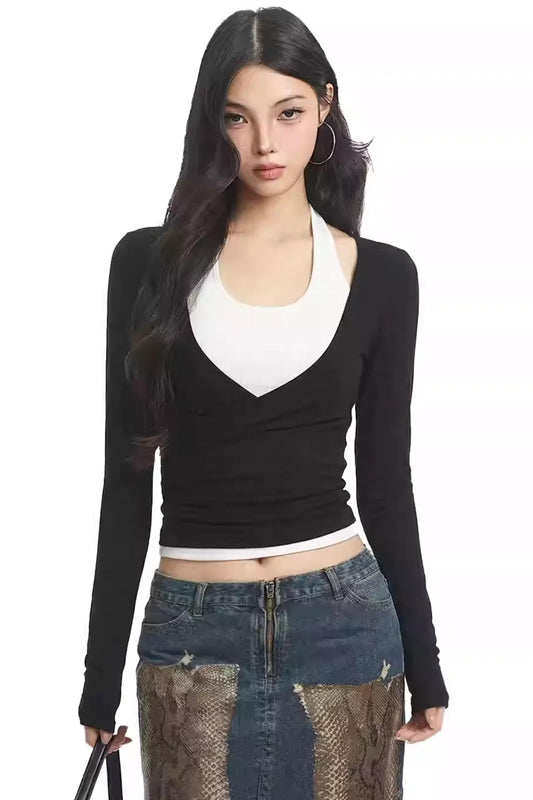 Contrasting Color Halter Top