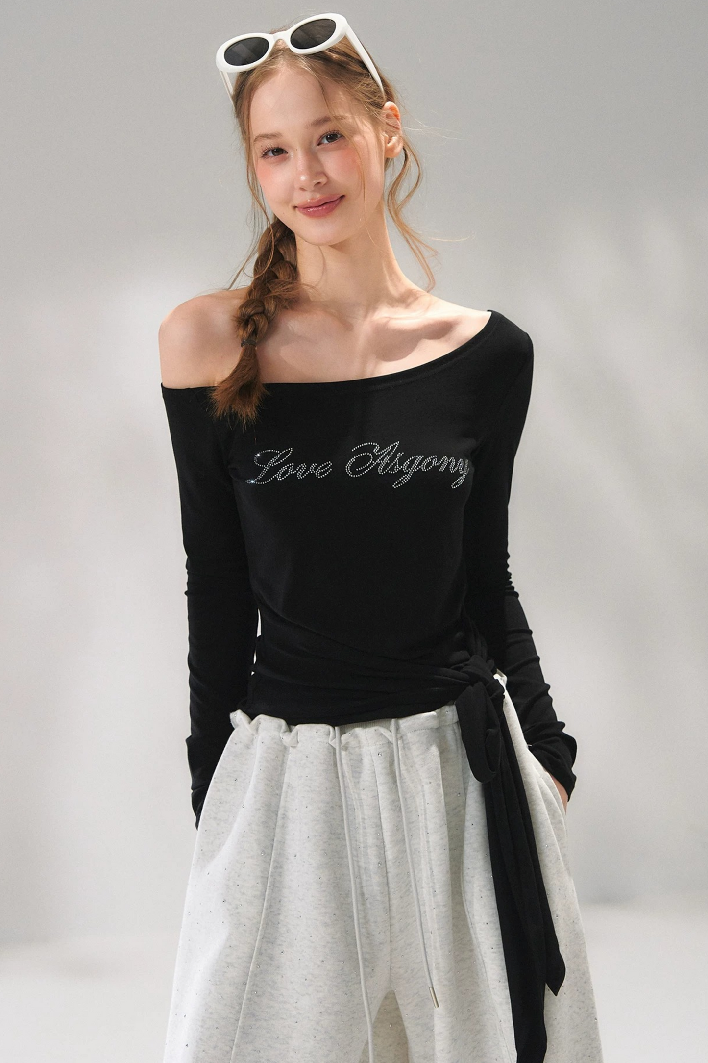 Rhinestone Embellished One-Shoulder Top