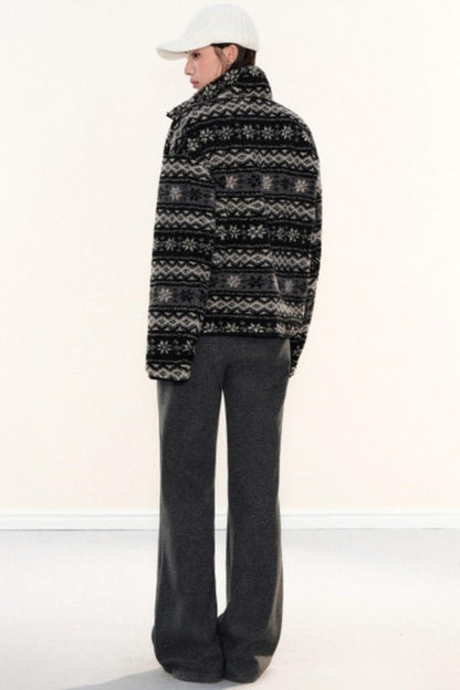 Fair Isle Lamb Wool Fleece Jacket