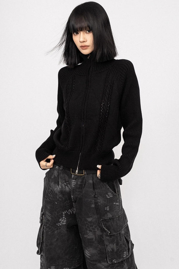 Semi-High Neck Knitted Cardigan