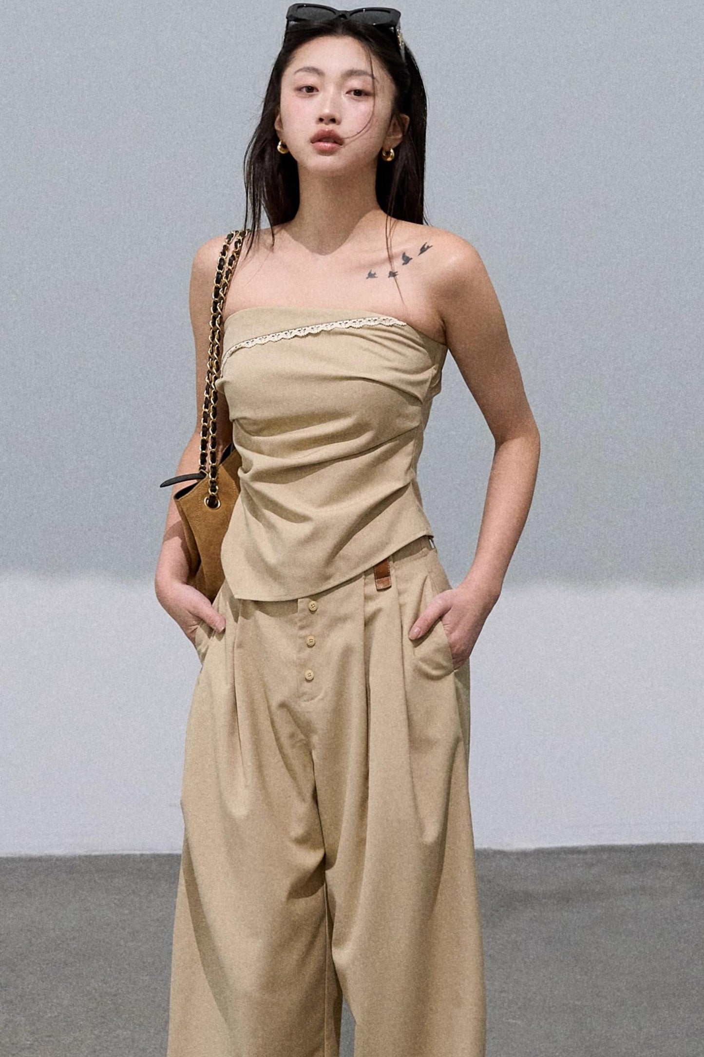 Waist-Cinched Wide-Leg Pants Set-Up