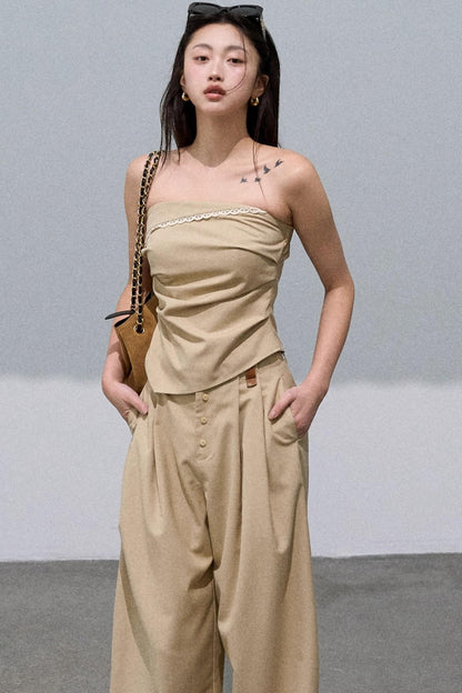 Waist-Cinched Wide-Leg Pants Set-Up