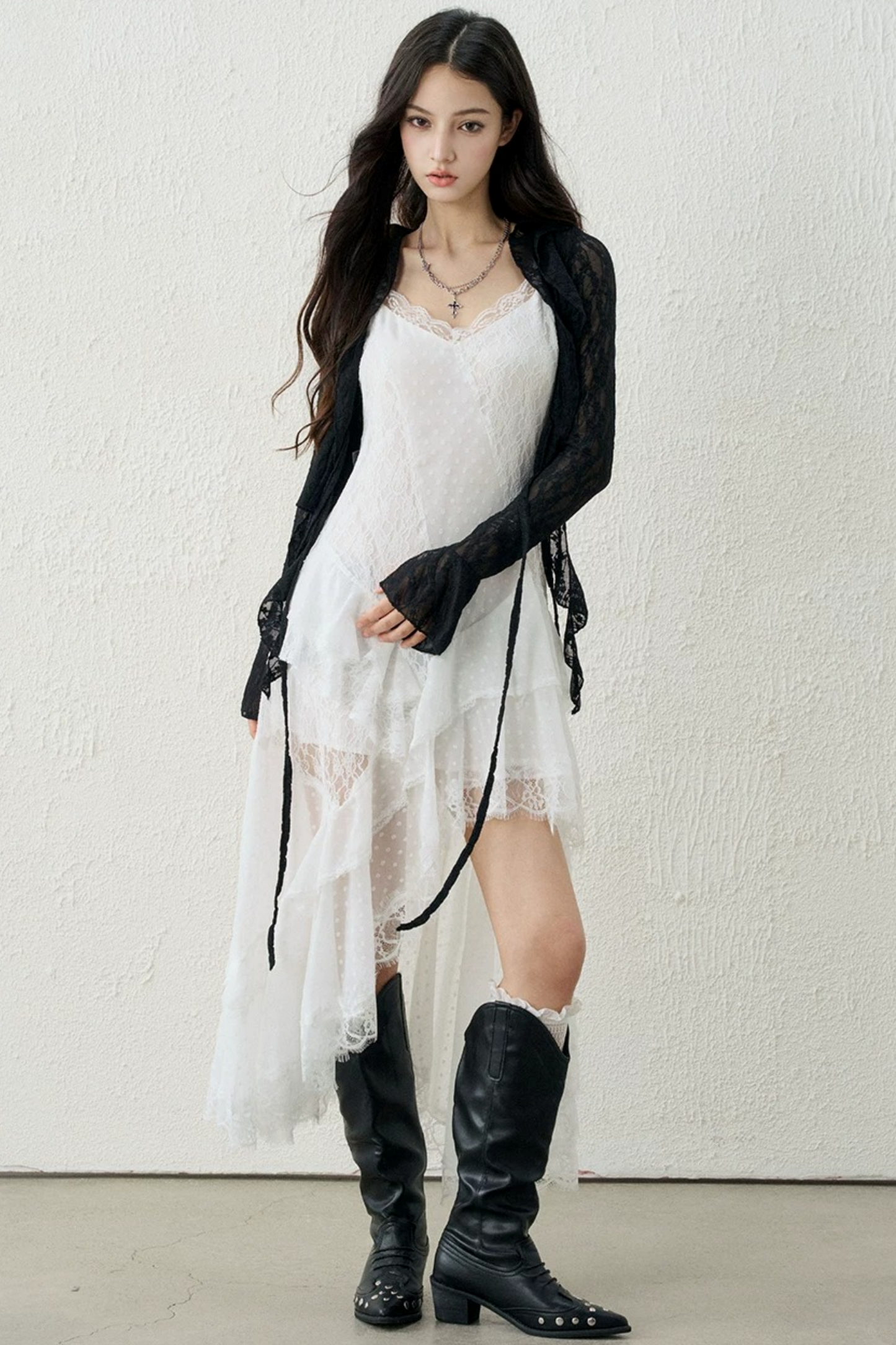 Ghostly Lace Irregular Dress