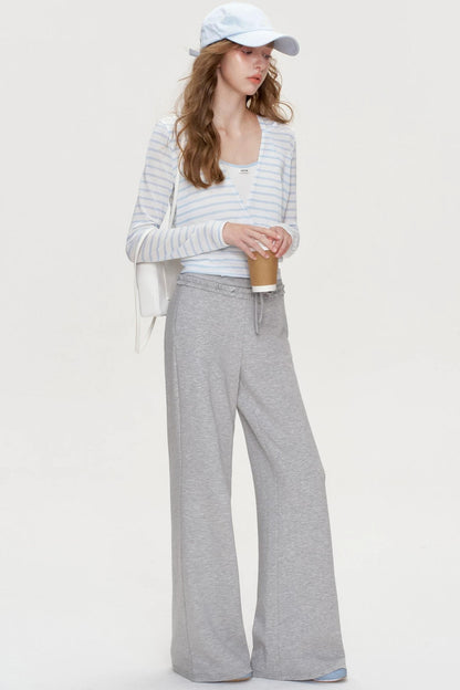 Ruffle Elastic Waist Drawstring Straight Pants