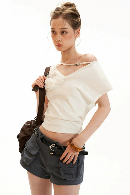 Asymmetrical Floral Off-Shoulder Top