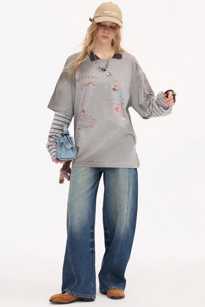 Cartoon Print Retro Sweater