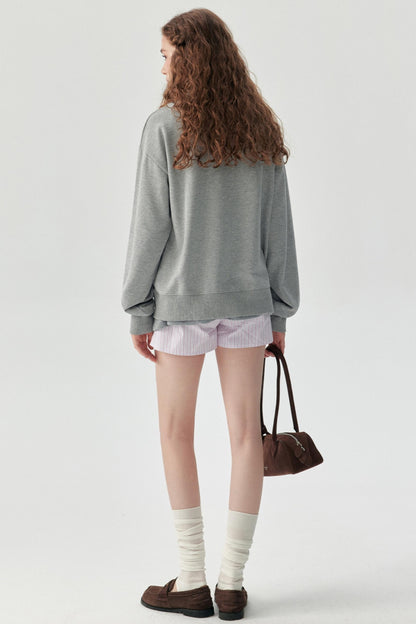 Gray Embroidered Hooded Sweatshirt Coat