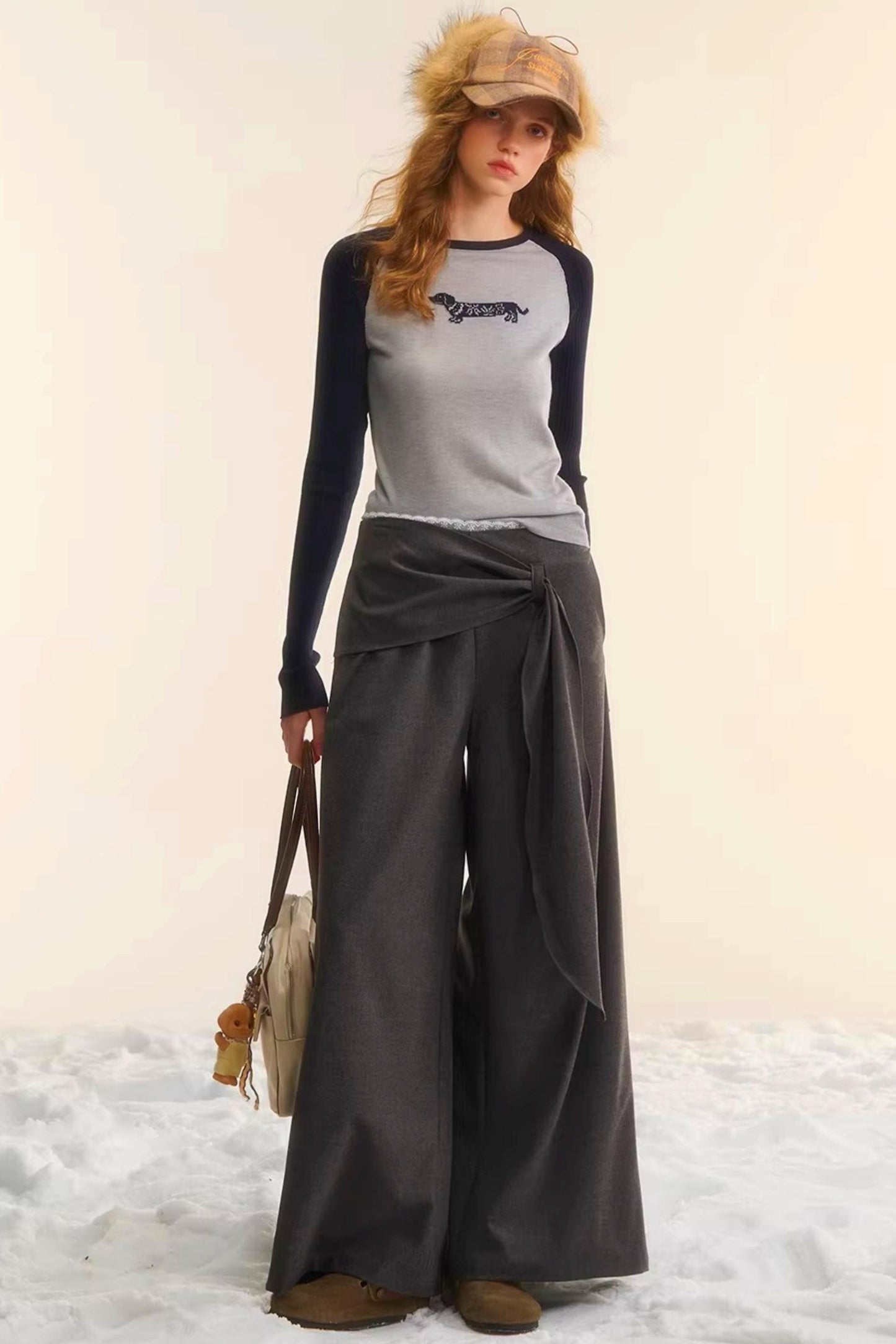 Retro Wide-Leg Tie-Up Pants