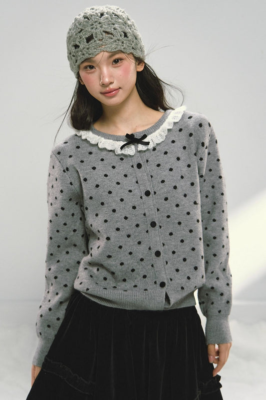 Lace Collar Polka Dot Cardigan
