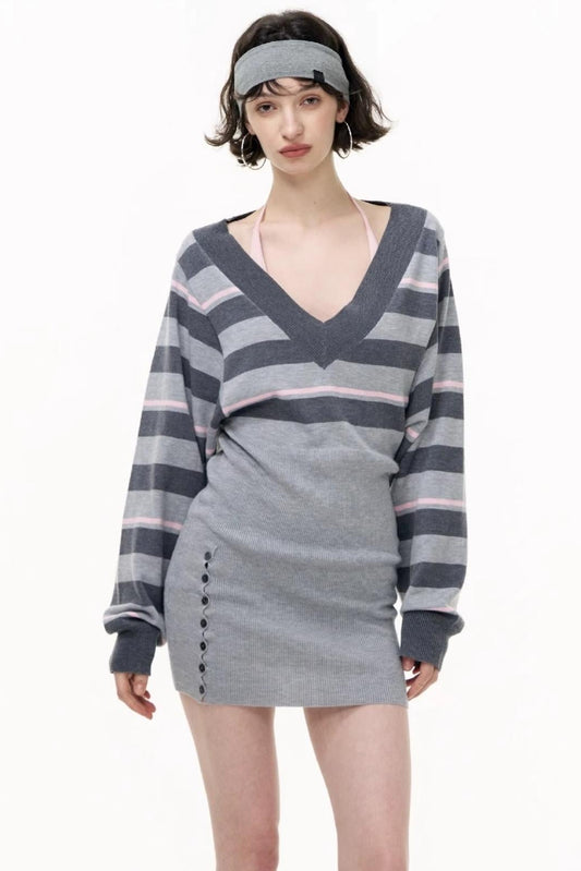 Striped Spliced Autumn Dress