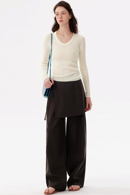 U-Neck Long-Sleeved Knit Top