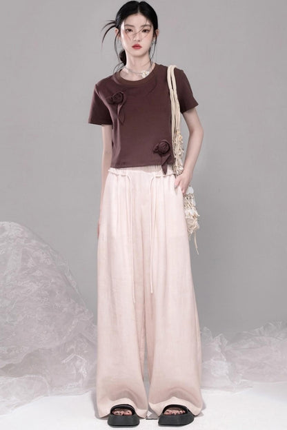 T-shirt sophistiqué bleu glace marron rose