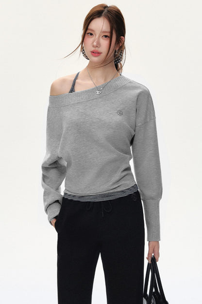 Fashion Oblique Shoulder Tops Set-Up
