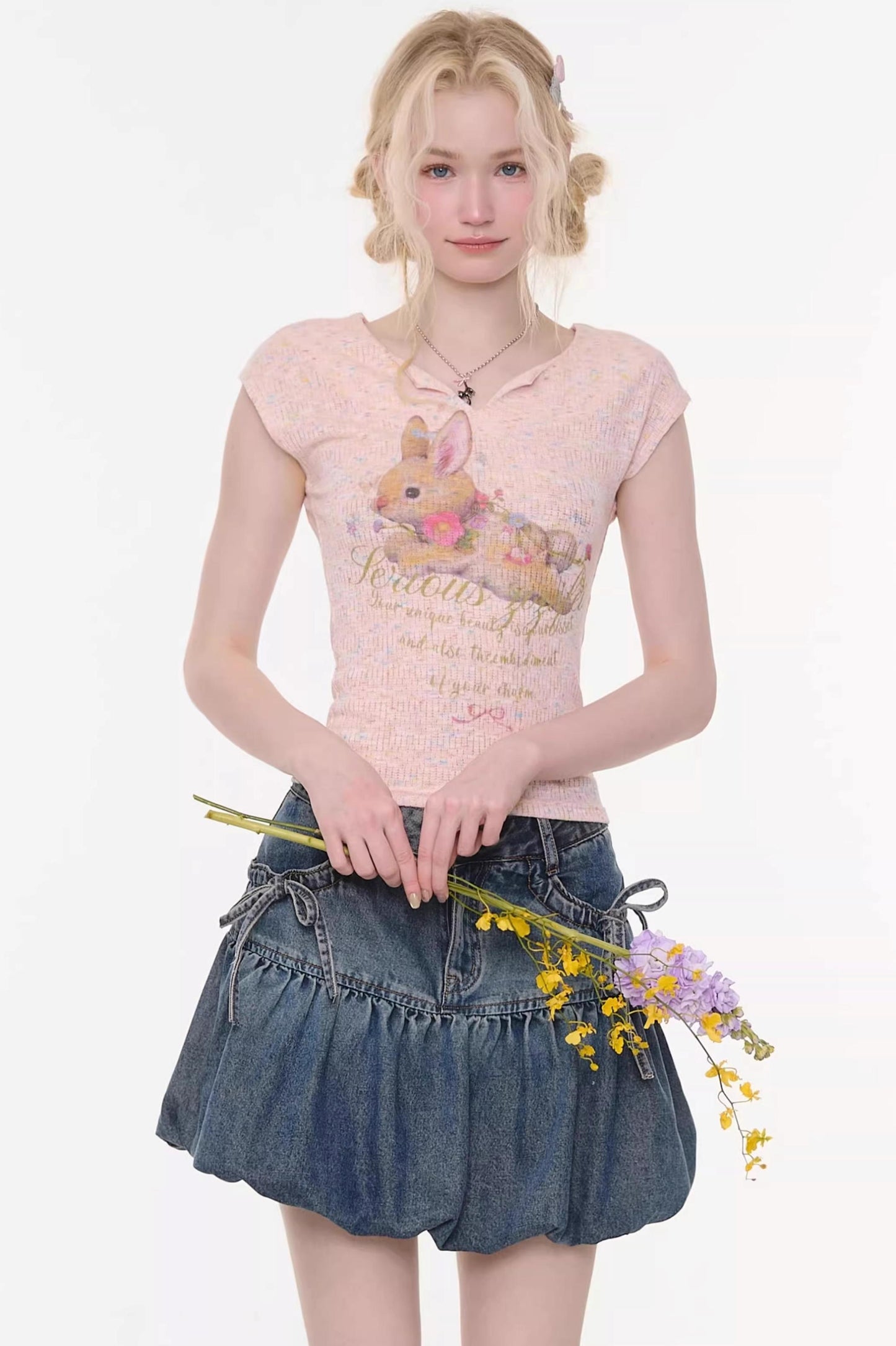 Textured Pink Rabbit T-Shirt