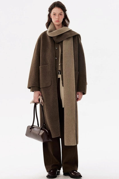 Woolen Scarf Collar Reversible Coat