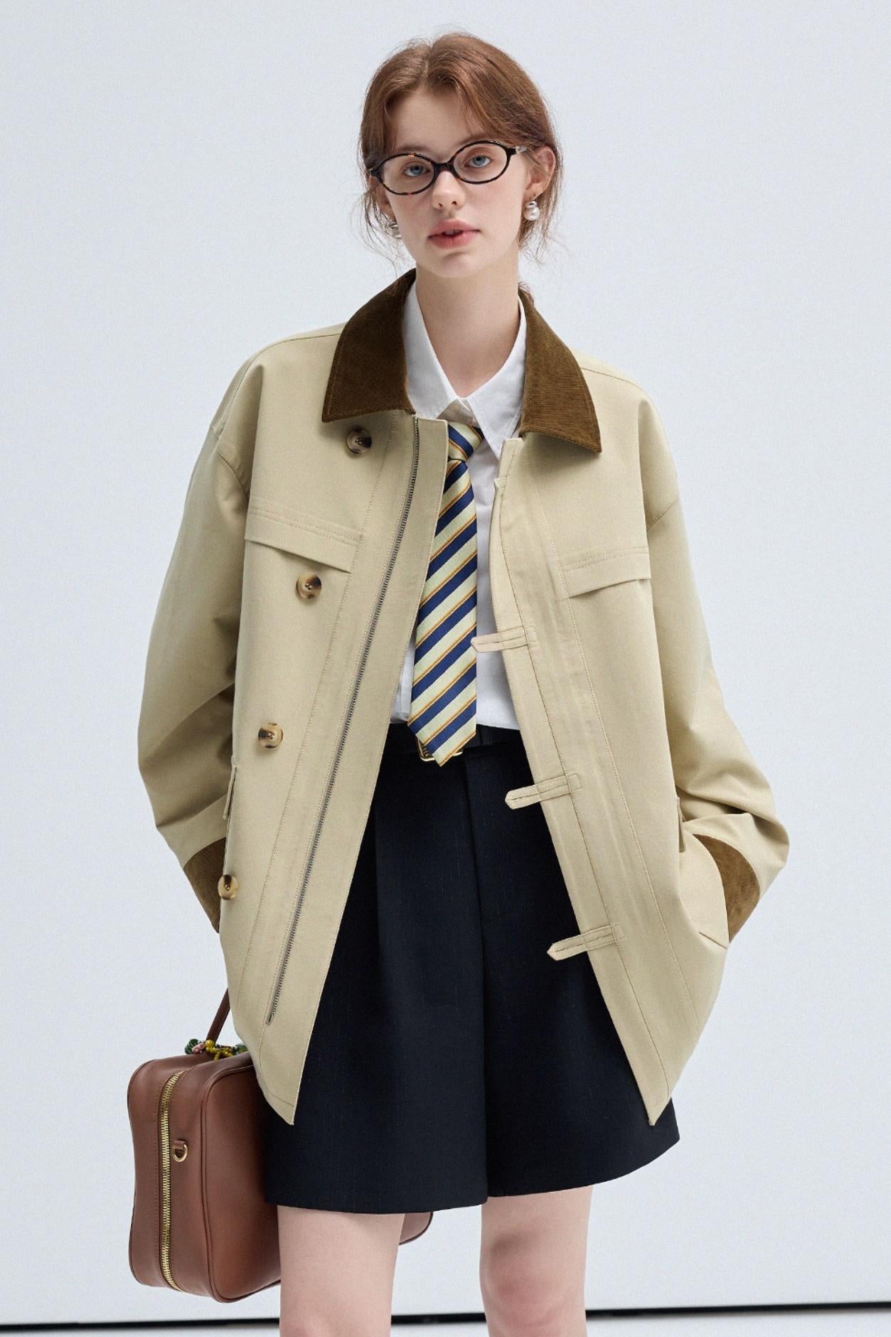 Fall Corduroy Collar Trench Jacket