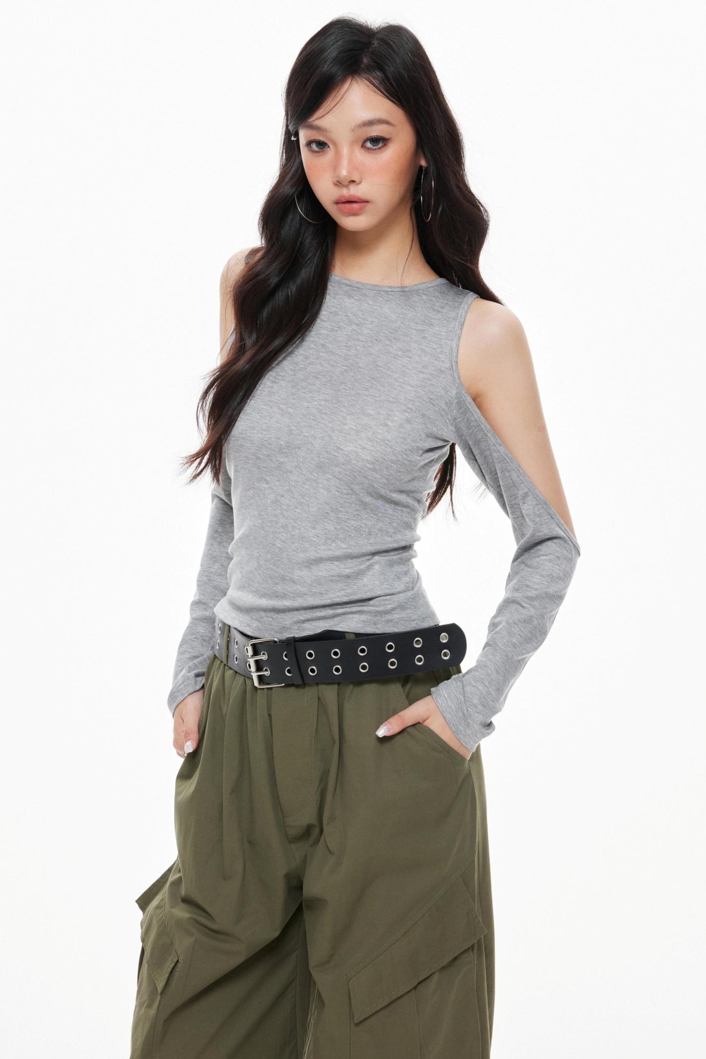 Vintage Gray Knitted Long Sleeve T-Shirt