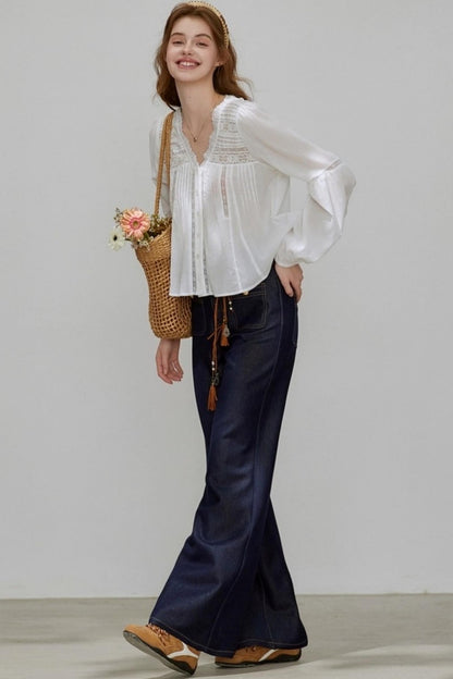 White Lace V-Neck Top