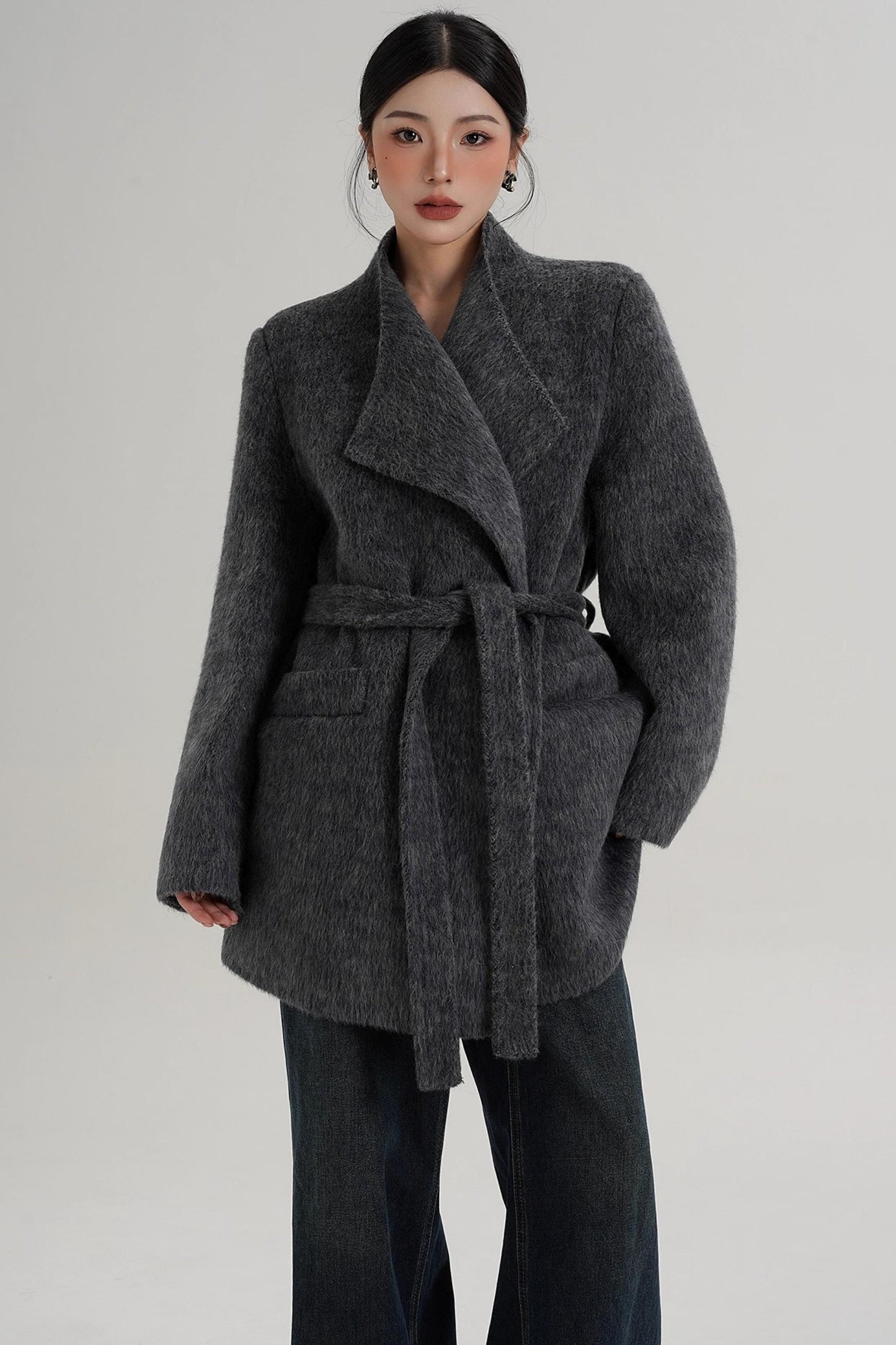 Elegant Gray-Blue Wool Coat