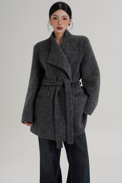 Elegant Gray-Blue Wool Coat