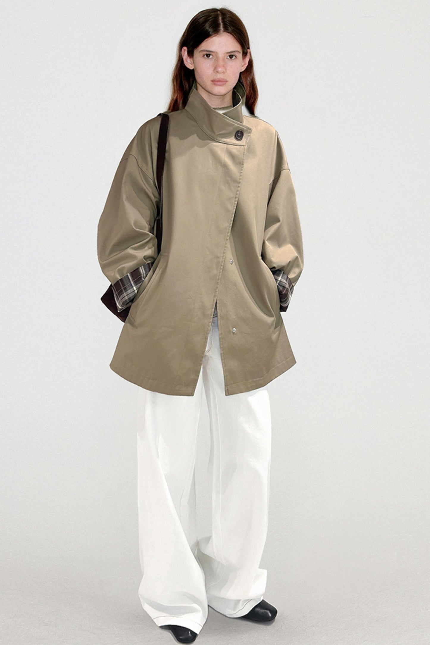 Atmospheric Plaid Patchwork Trench Coat