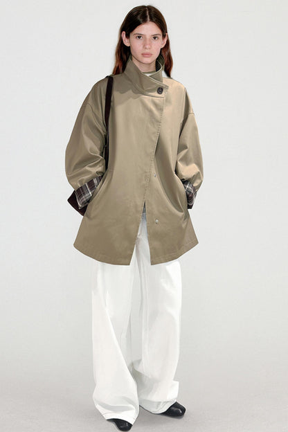 Atmospheric Plaid Patchwork Trench Coat