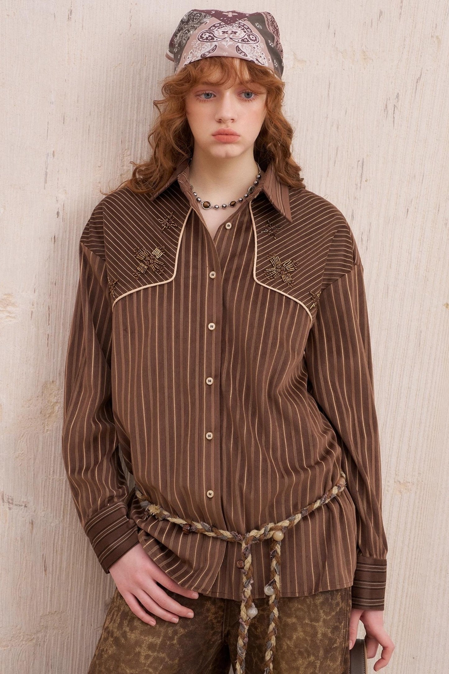 Vintage Beaded Suede Shirt