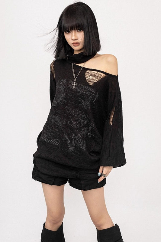 Slanted Black Sweater Top