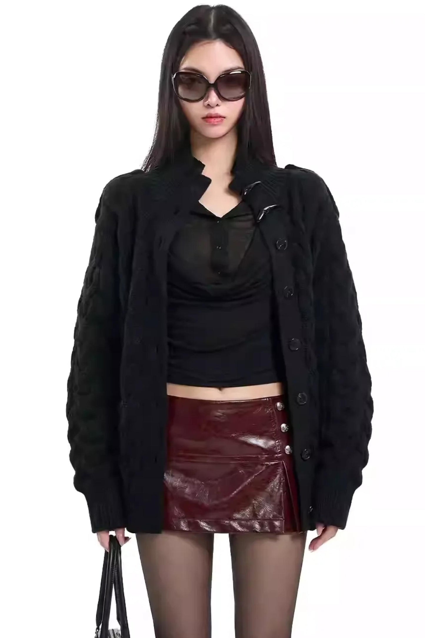 Retro Black and Red Cable Cardigan