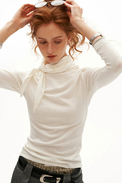 Tie-Neck Long-Sleeve Knit Top