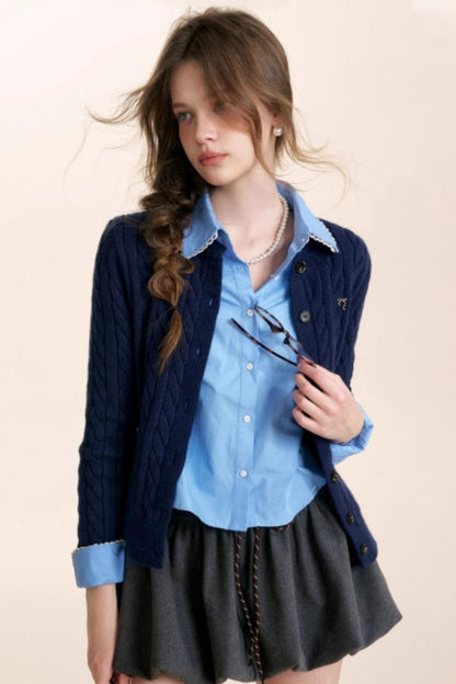 Color-Blocked Woolen Puff Skirt