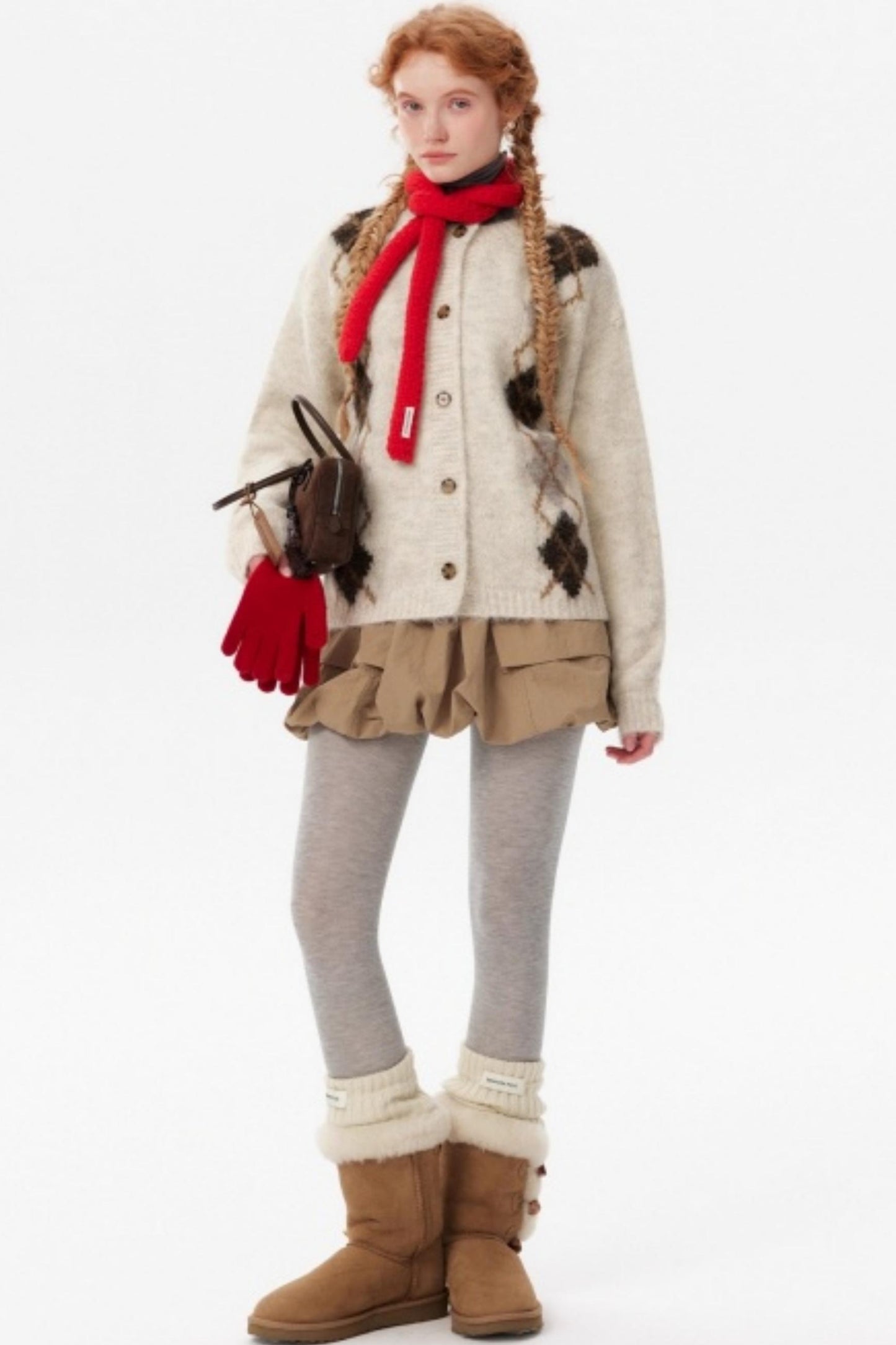 Contrast Diamond Knit Cardigan