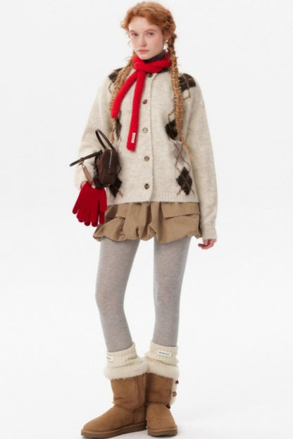 Contrast Diamond Knit Cardigan