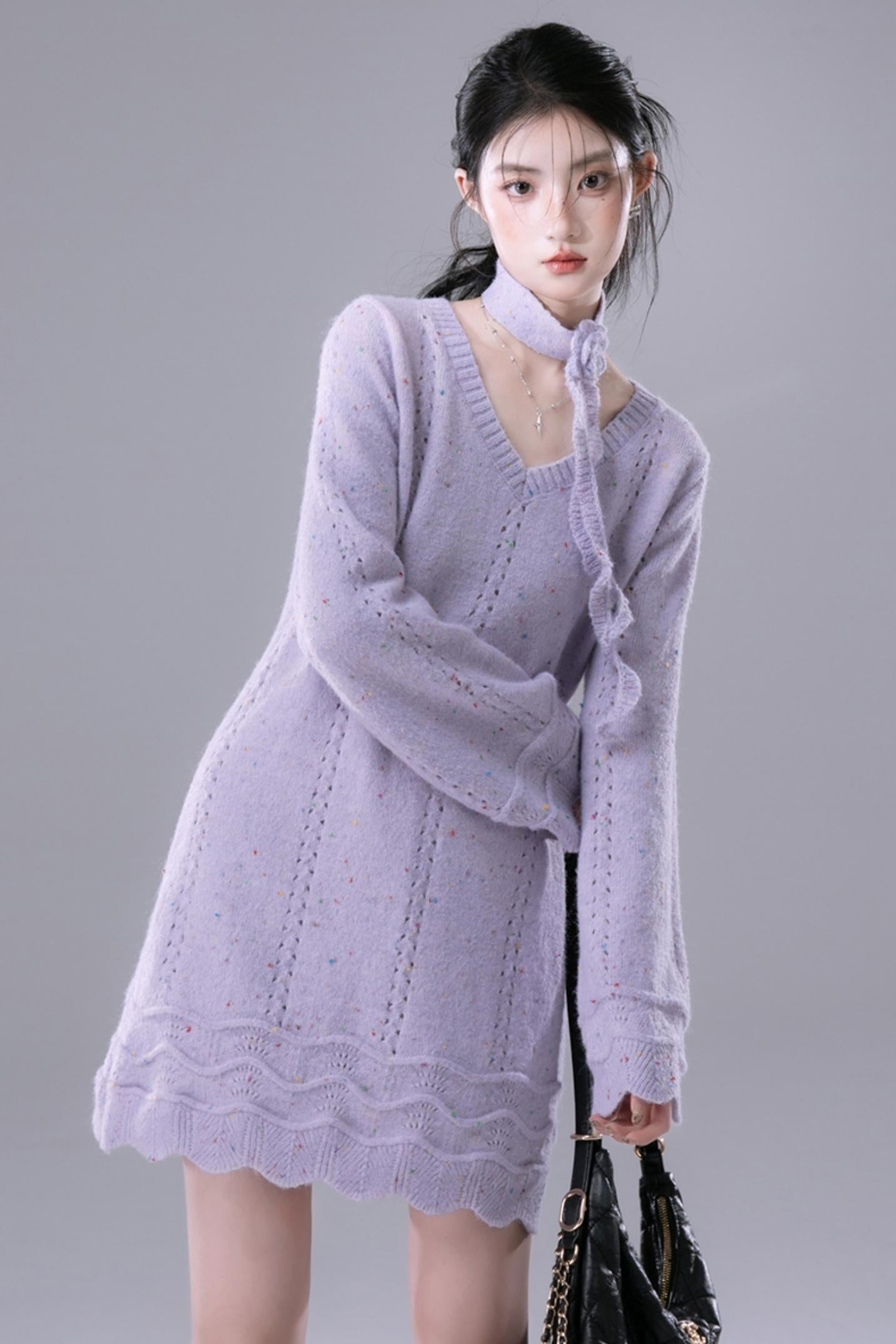 Lilac Woolen Dress and Knitted Sundress