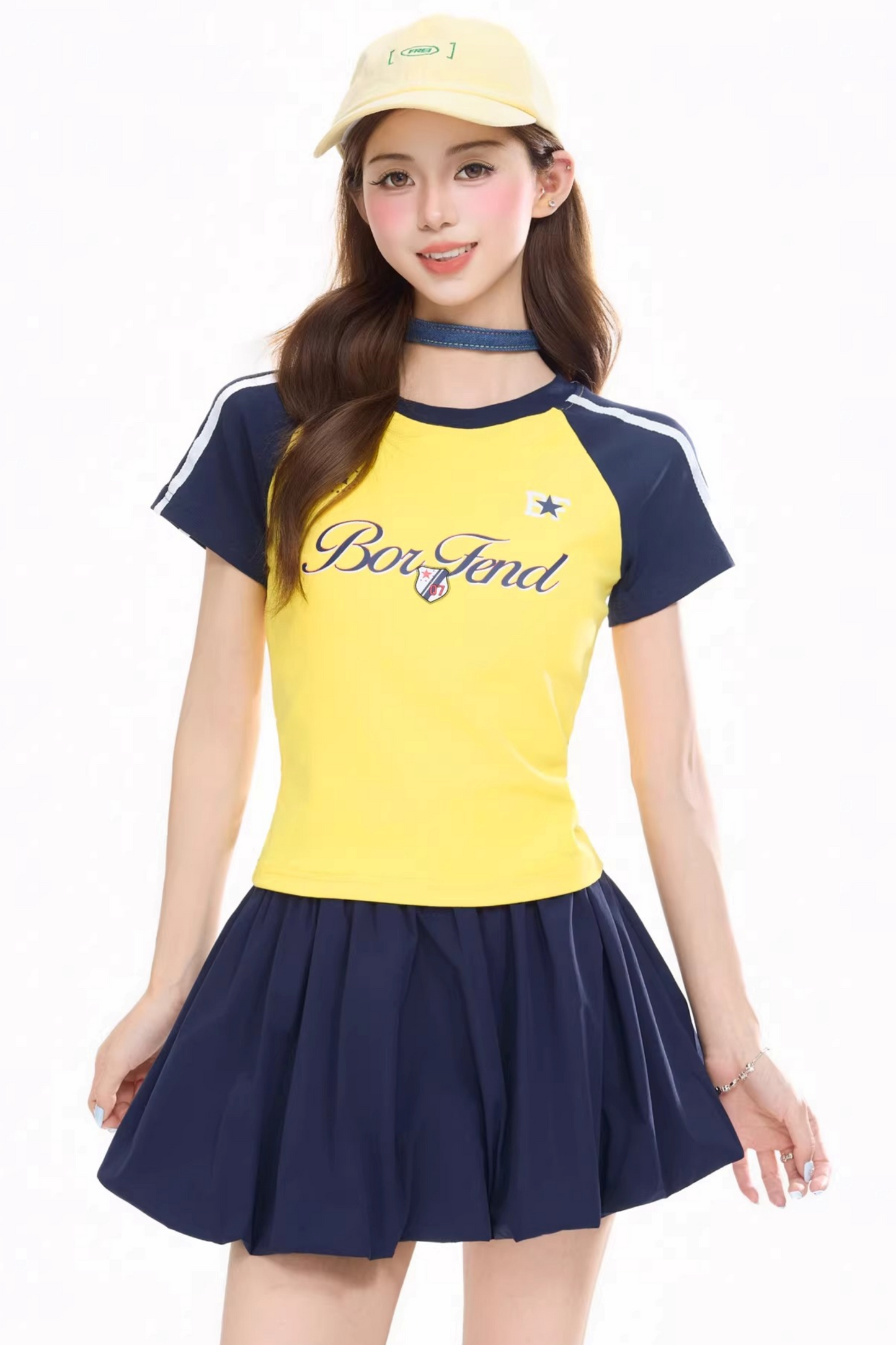레트로 컬러 블로킹 레터 탑