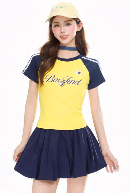레트로 컬러 블로킹 레터 탑