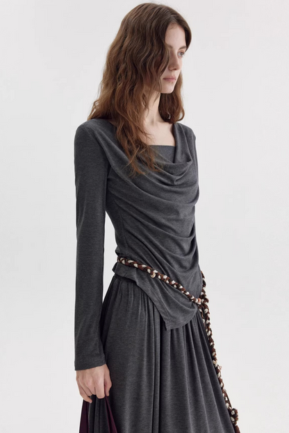 비대칭 스택 칼라 블라우스