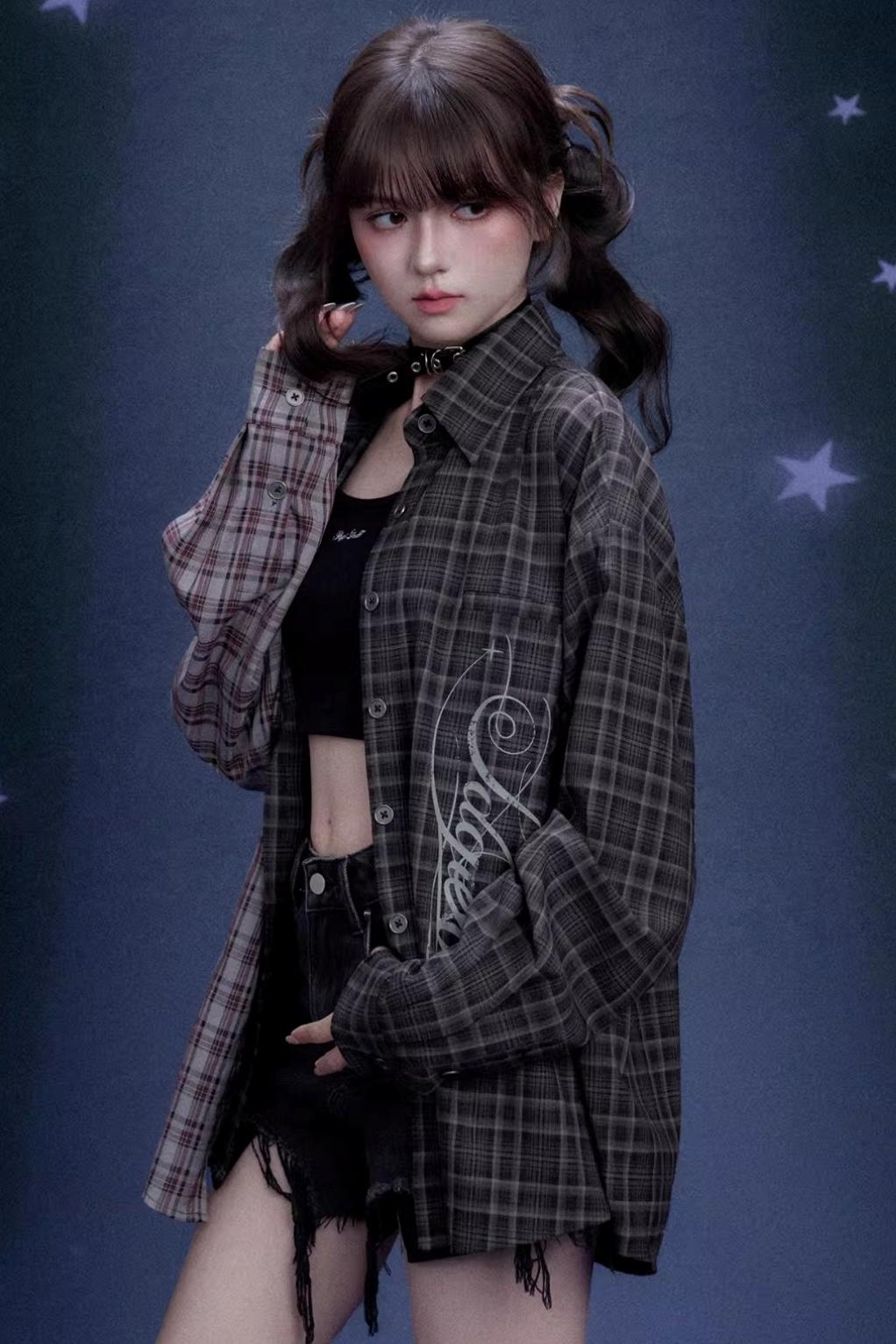 Plaid Asymmetric Patchwork Shirt