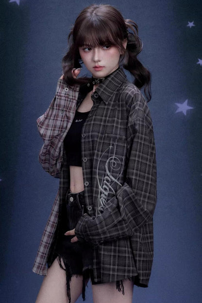 Plaid Asymmetric Patchwork Shirt