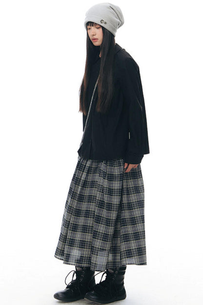 Retro Plaid Umbrella Skirt