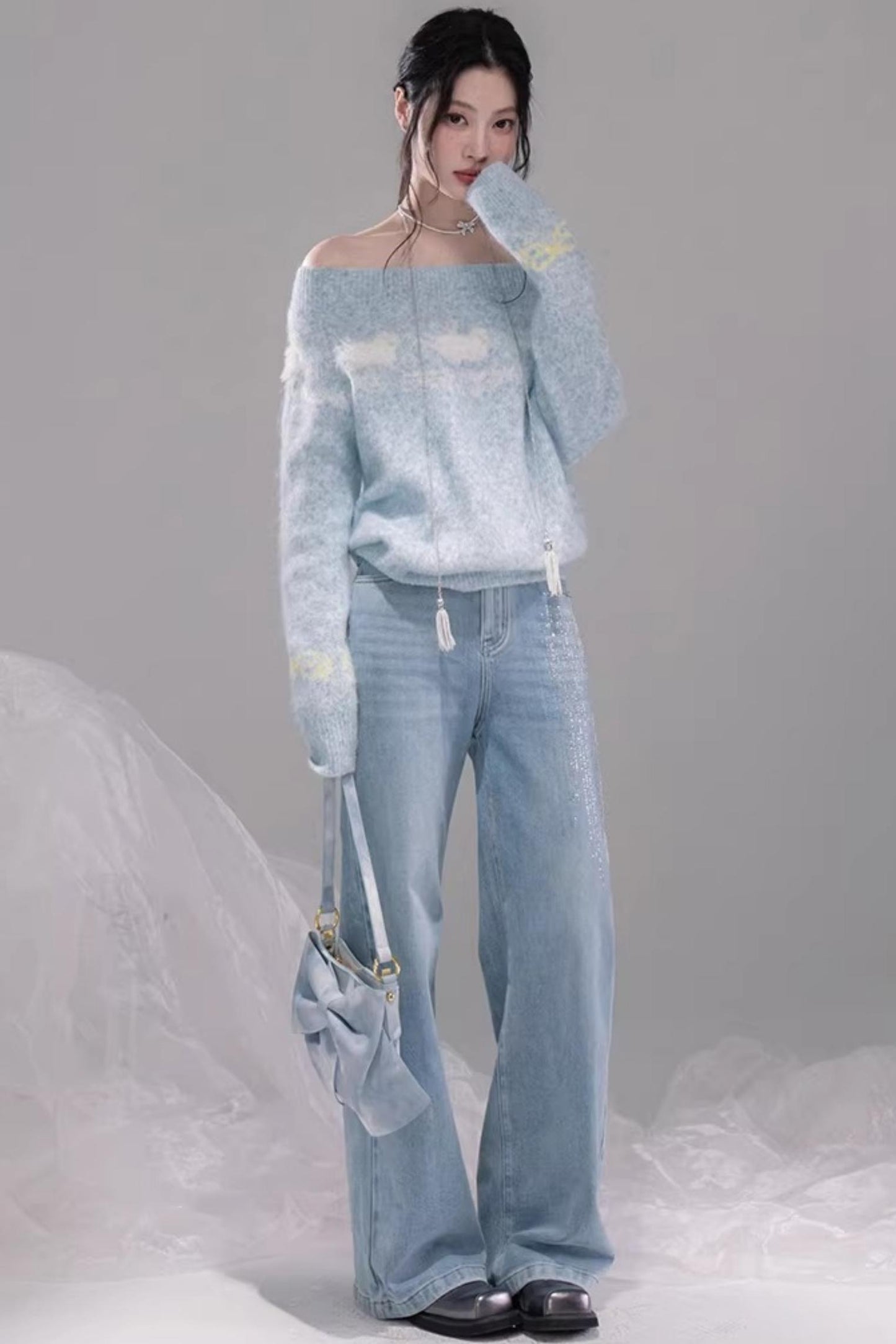 Starry Sky Blue Rhinestone Jeans