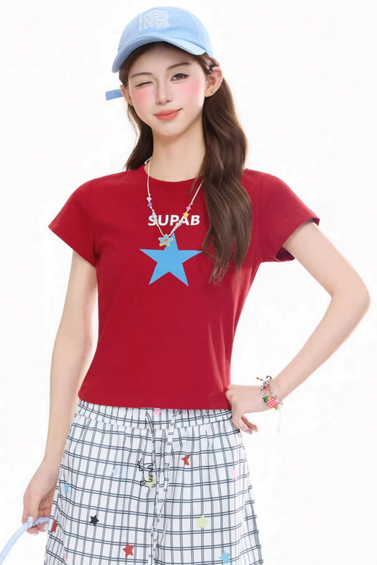 Retro Star Print Slim T-Shirt