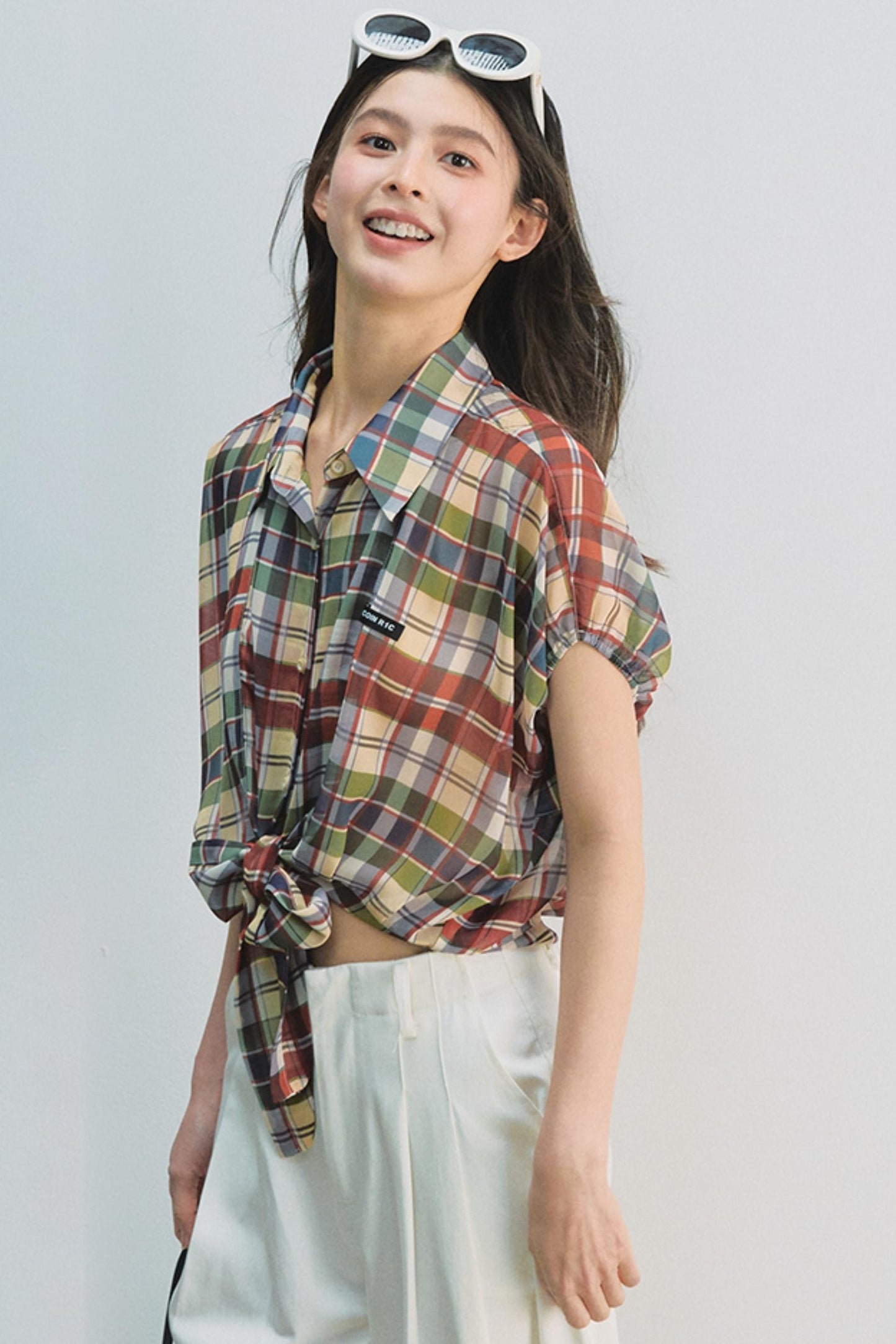 Plaid Tie Top & Midi Skirt Set-Up