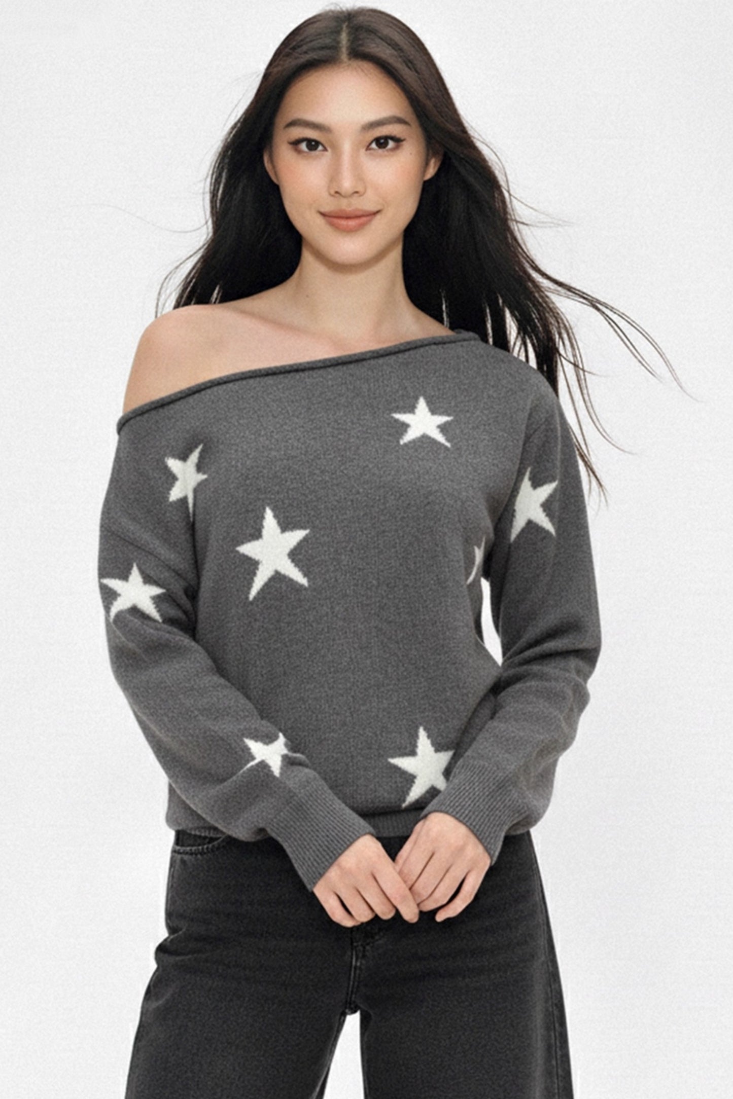 Dark Gray Off-Shoulder Sweater