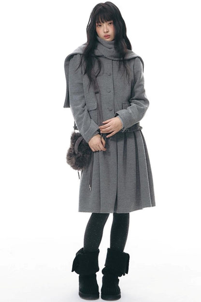 Knitted Scarf Collar Jacket Set-Up