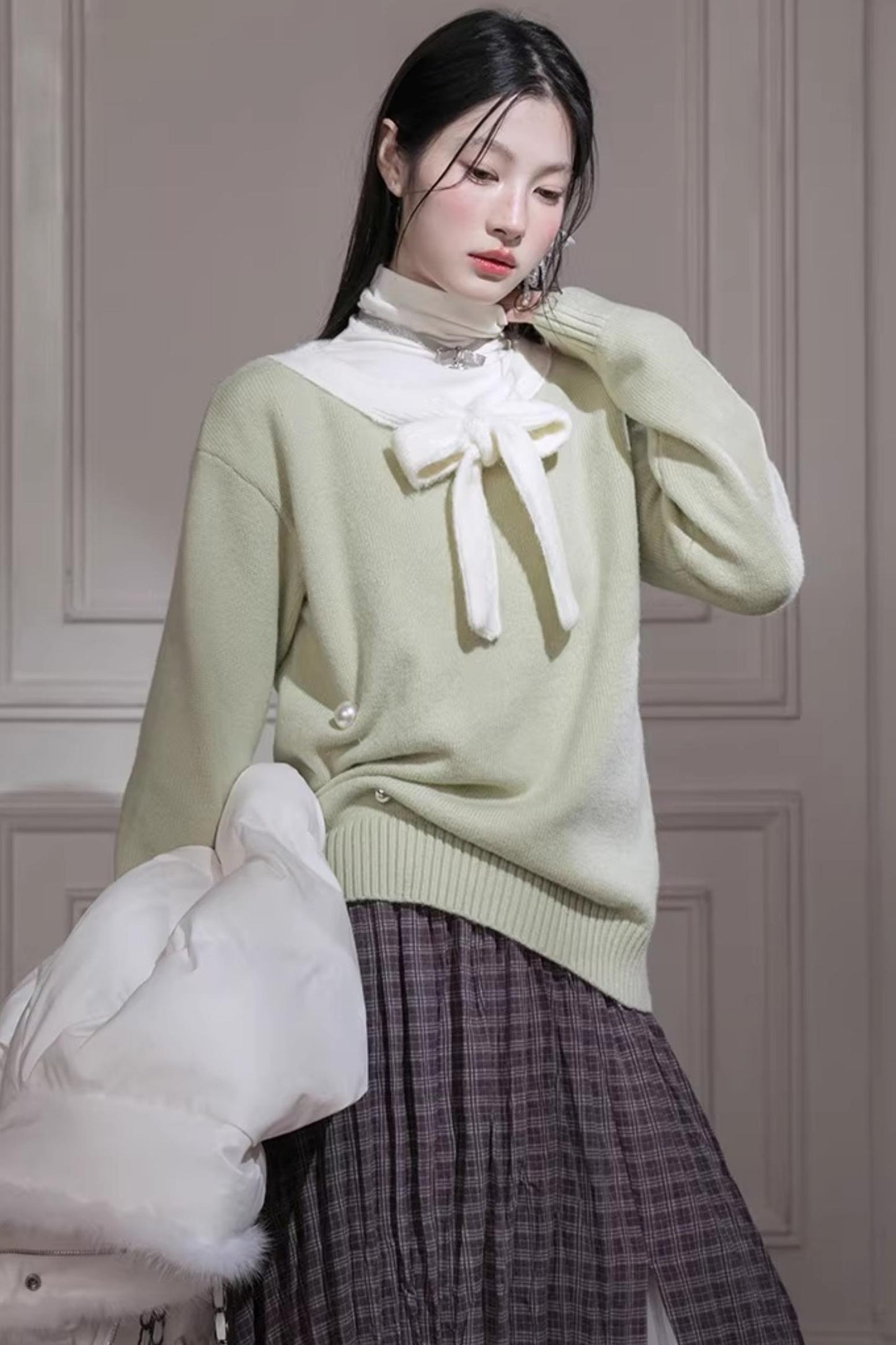 Warm Apricot Wool Tie Sweater