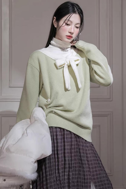 Warm Apricot Wool Tie Sweater