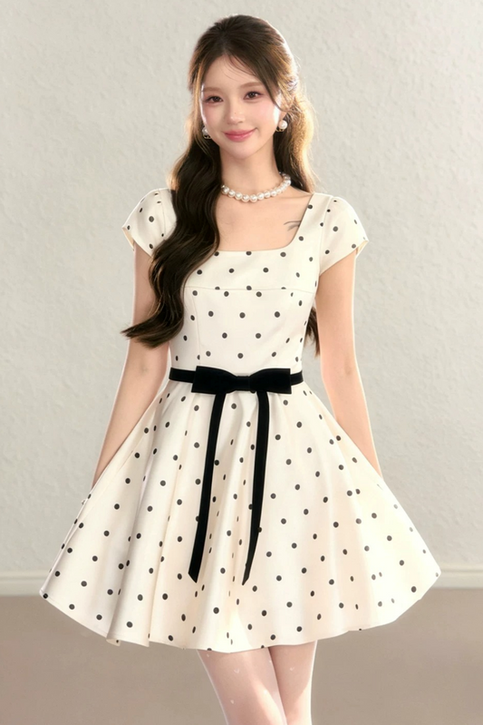 French Miu Style Polka Dot Dress