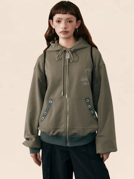 ArmyGreen Hooded Loose-Waist Jacket