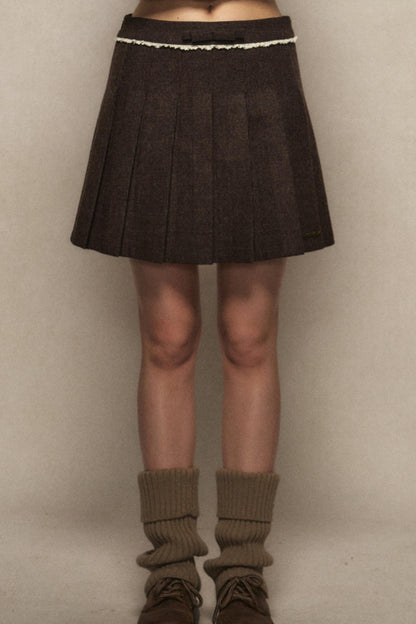 High Waist Woolen Pleated Skirt Set-Up